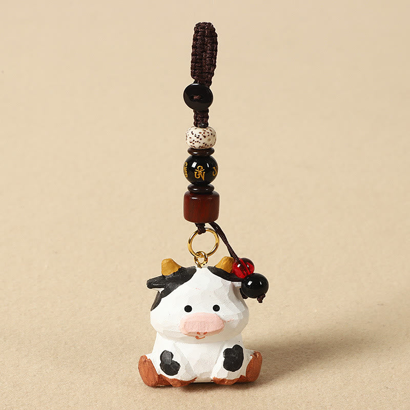 Nimara Ritual Chinese Zodiac Linden Wood Engraved Plum Blossom Peace Safe Om Mani Padme Hum Positive Key Chain