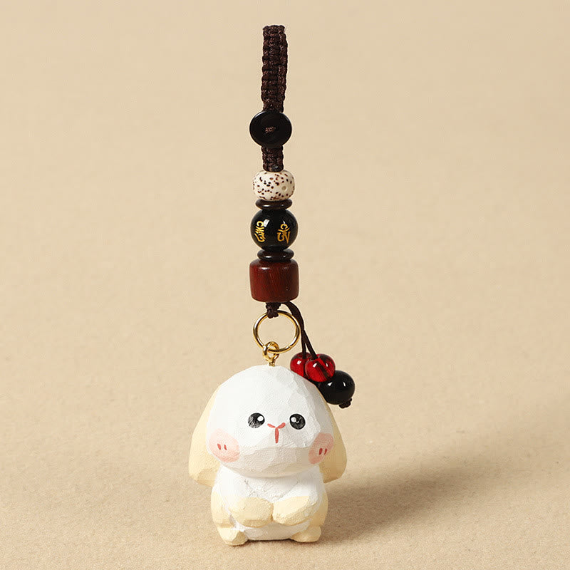 Nimara Ritual Chinese Zodiac Linden Wood Engraved Plum Blossom Peace Safe Om Mani Padme Hum Positive Key Chain