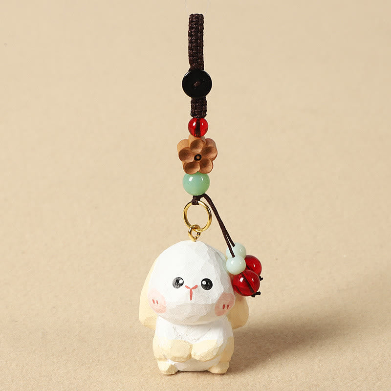 Wisdom and Peace Chinese Zodiac Linden Wood Engraved Plum Blossom Peace Safe Om Mani Padme Hum Key Chain