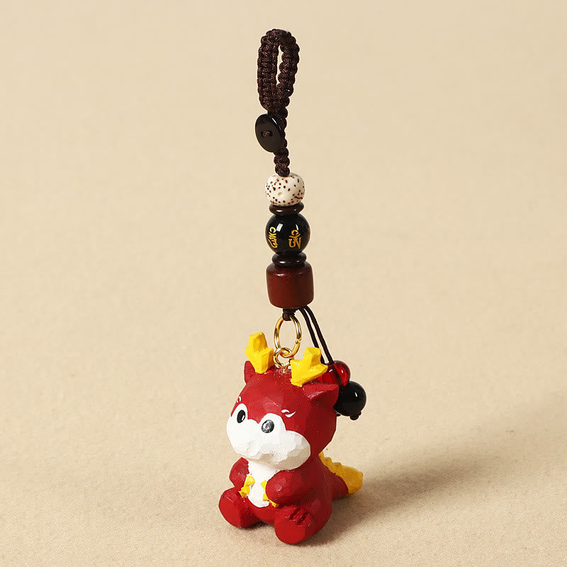 Nimara Ritual Chinese Zodiac Linden Wood Engraved Plum Blossom Peace Safe Om Mani Padme Hum Positive Key Chain