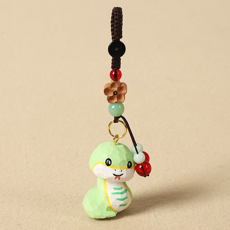 Wisdom and Peace Chinese Zodiac Linden Wood Engraved Plum Blossom Peace Safe Om Mani Padme Hum Key Chain