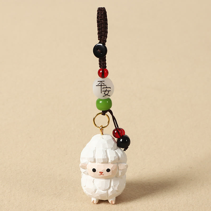 Wisdom and Peace Chinese Zodiac Linden Wood Engraved Plum Blossom Peace Safe Om Mani Padme Hum Key Chain