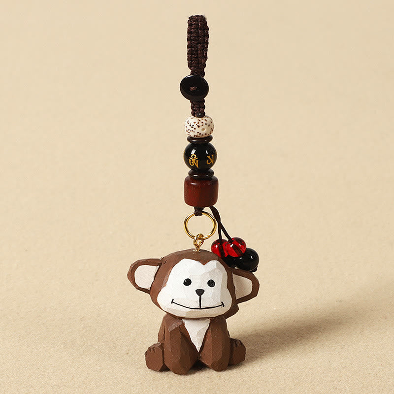 Wisdom and Peace Chinese Zodiac Linden Wood Engraved Plum Blossom Peace Safe Om Mani Padme Hum Key Chain