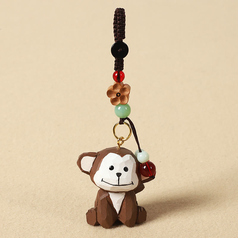Nimara Ritual Chinese Zodiac Linden Wood Engraved Plum Blossom Peace Safe Om Mani Padme Hum Positive Key Chain