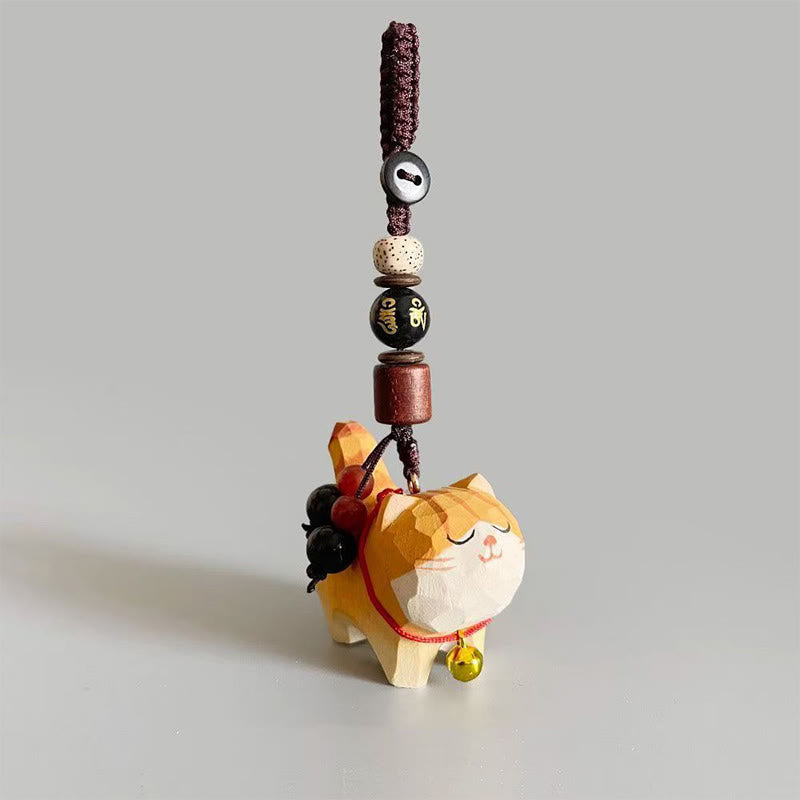 Purity and Focus Orange Tabby Cat Linden Wood Peach Wood Peace Safe Plum Blossom Om Mani Padme Hum Purity Key Chain