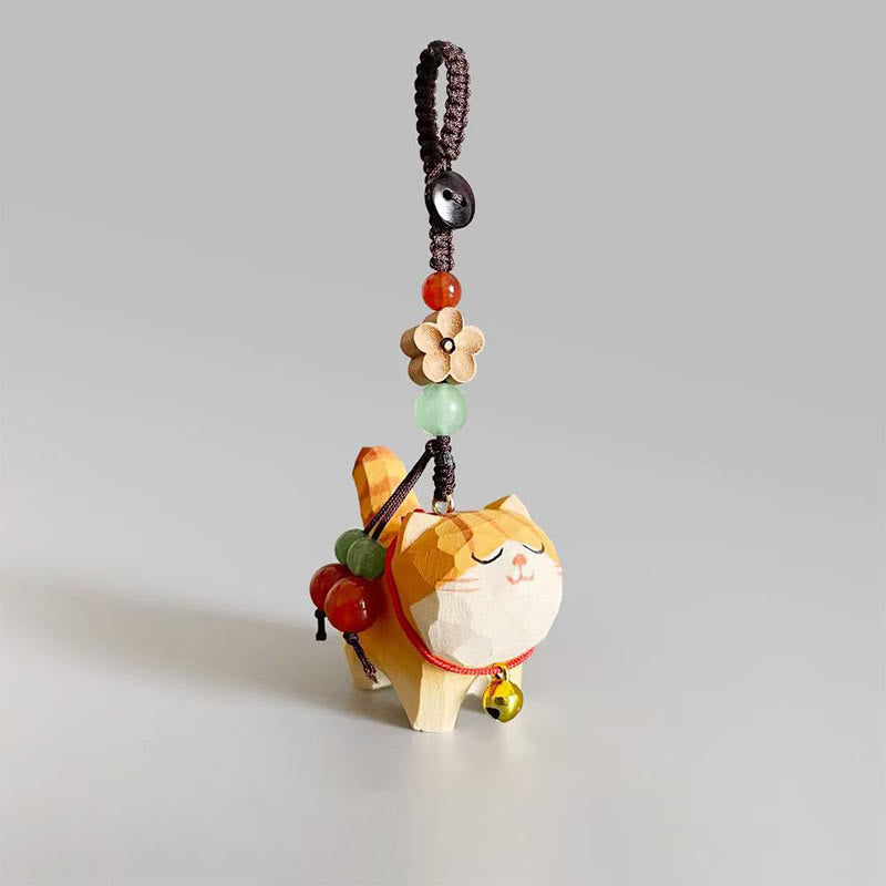 Purity and Focus Orange Tabby Cat Linden Wood Peach Wood Peace Safe Plum Blossom Om Mani Padme Hum Purity Key Chain