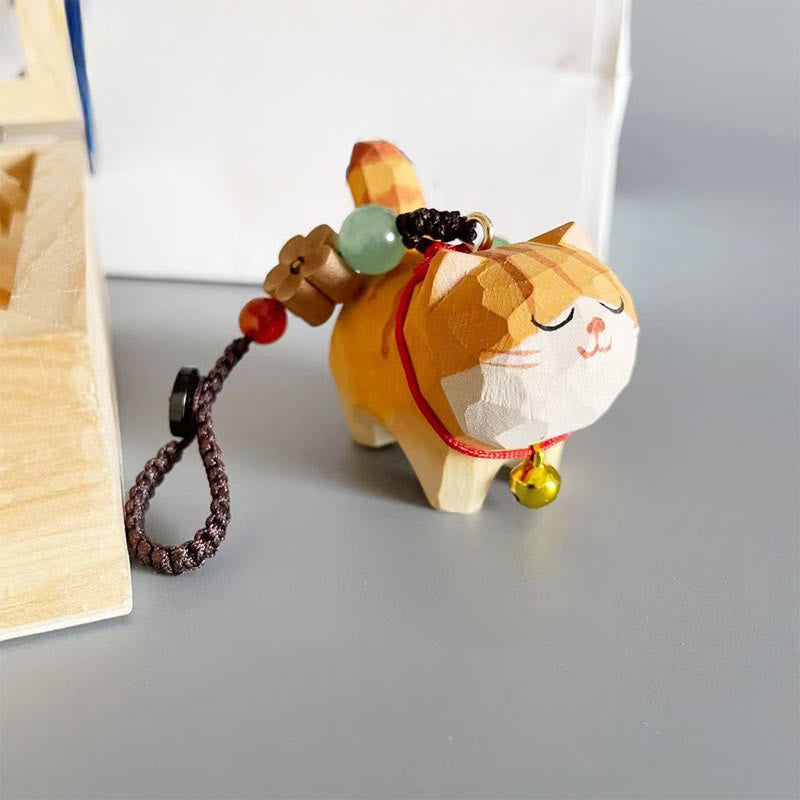 Purity and Focus Orange Tabby Cat Linden Wood Peach Wood Peace Safe Plum Blossom Om Mani Padme Hum Purity Key Chain
