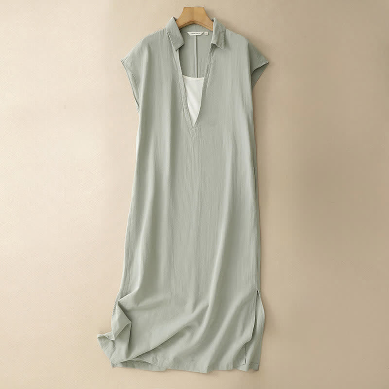 Nimara Ritual Summer Minimalist Side Slit Solid Women's Summer Sleeveless Dress With Pocket
