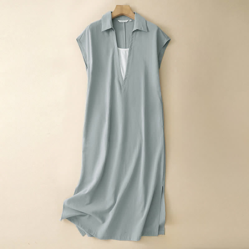 Nimara Ritual Summer Minimalist Side Slit Solid Women's Summer Sleeveless Dress With Pocket
