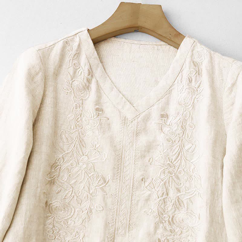 Nimara Ritual Summer Embroidery Solid Women's Short Sleeve Dress With Pockets