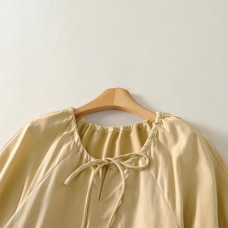 Nimara Ritual Summer Drawstring Solid Women's Short Sleeve Dress With Pockets