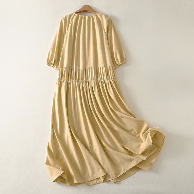 Nimara Ritual Summer Drawstring Solid Women's Short Sleeve Dress With Pockets
