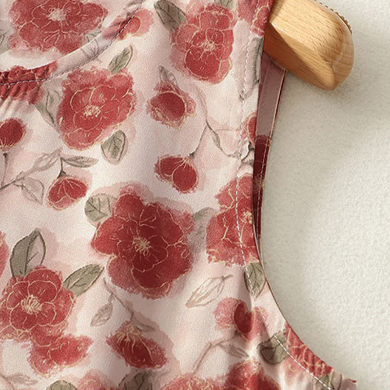 Nimara Ritual Summer Floral Print Chiffon Women's Summer Sleeveless Dress With Pockets