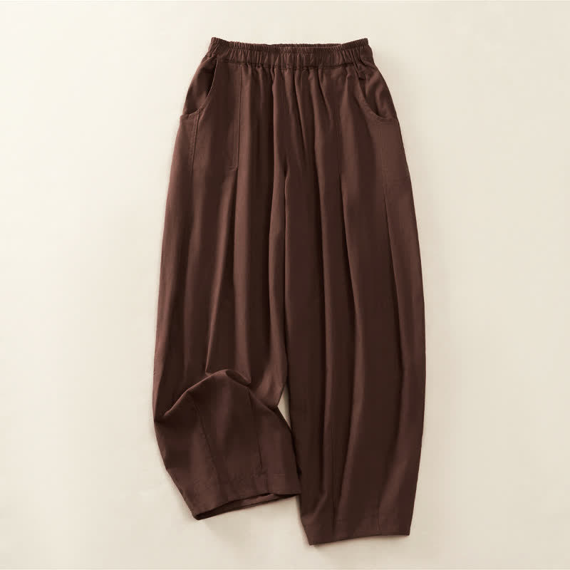 Nimara Ritual Spring Casual Elastic Waist Pleated Solid Women's Harem Pants With Pockets