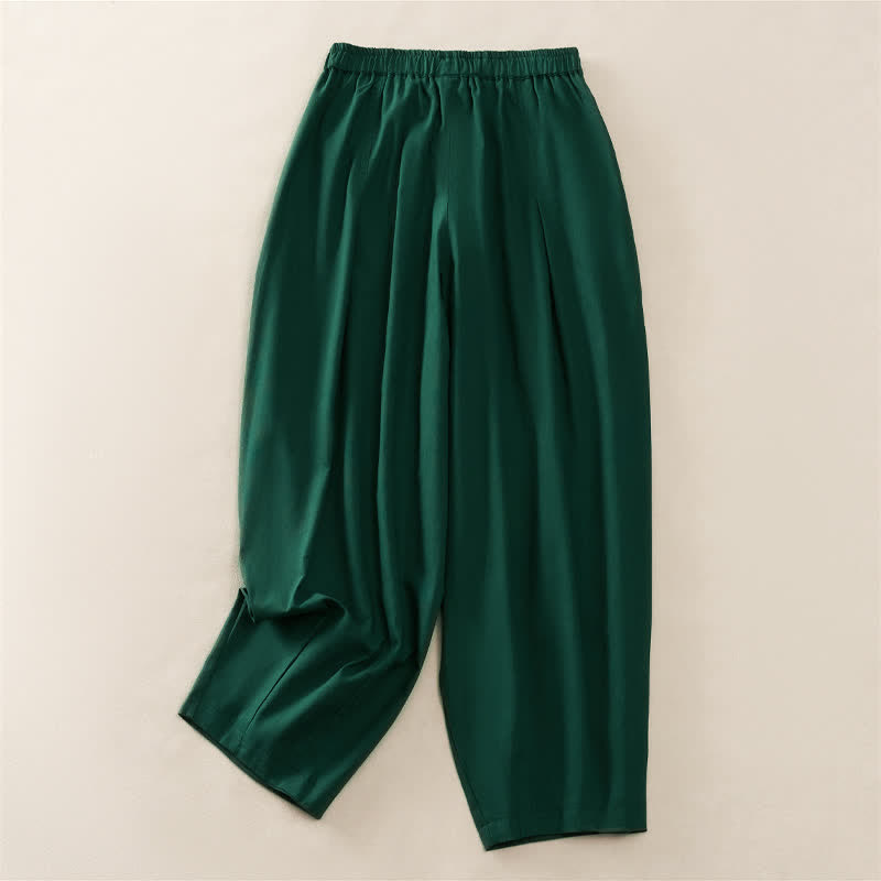 Nimara Ritual Spring Casual Elastic Waist Pleated Solid Women's Harem Pants With Pockets