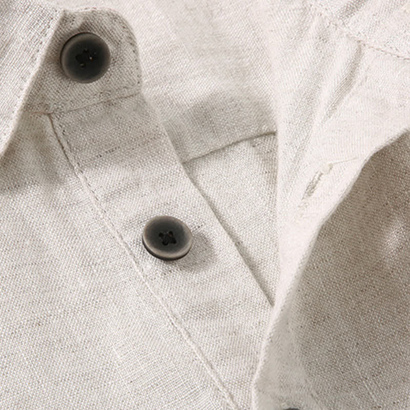 Nimara Ritual Summer Minimalist Button-Up Side Slit Solid Linen Men's Short Sleeve Shirt
