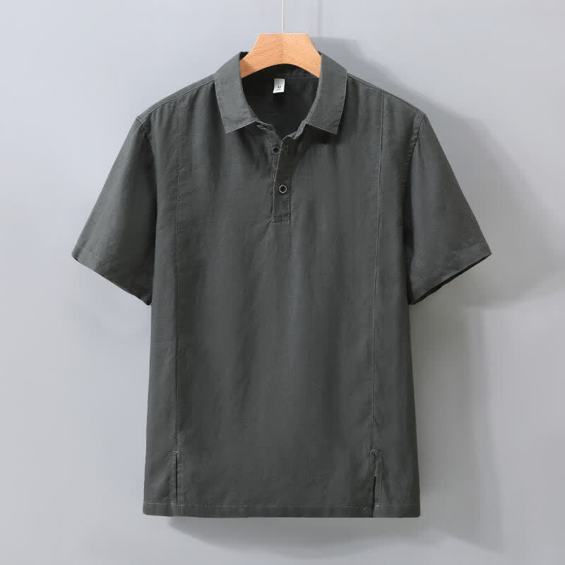 Nimara Ritual Summer Minimalist Button-Up Side Slit Solid Linen Men's Short Sleeve Shirt