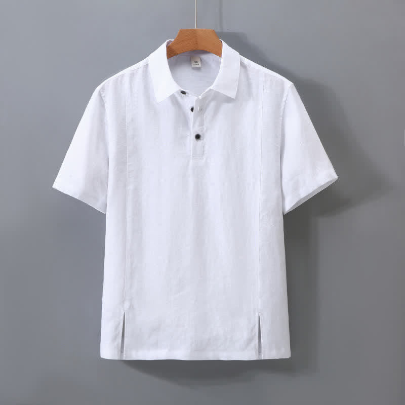 Nimara Ritual Summer Minimalist Button-Up Side Slit Solid Linen Men's Short Sleeve Shirt
