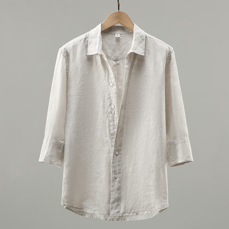 Nimara Ritual Spring Minimalist Button-Up Solid Linen Men's Three-Quarter Sleeve Shirt