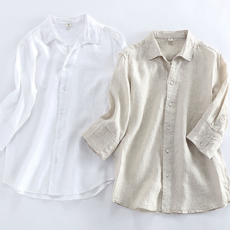 Nimara Ritual Spring Minimalist Button-Up Solid Linen Men's Three-Quarter Sleeve Shirt