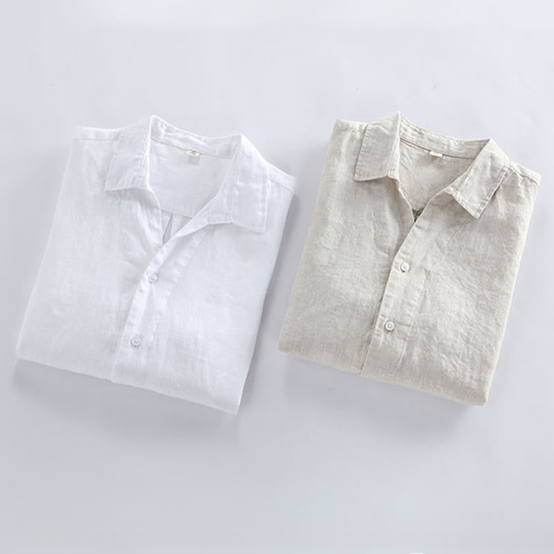 Nimara Ritual Spring Minimalist Button-Up Solid Linen Men's Three-Quarter Sleeve Shirt