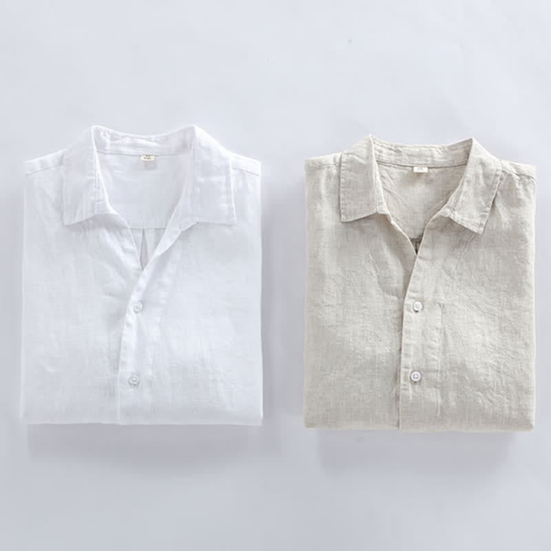 Nimara Ritual Spring Minimalist Button-Up Solid Linen Men's Three-Quarter Sleeve Shirt