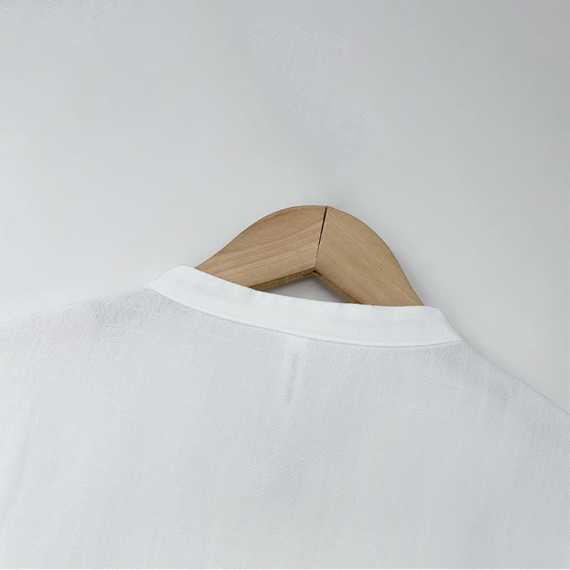 Nimara Ritual Summer Minimalist Mandarin Collar Frog Button Solid Men's Short Sleeve Shirt