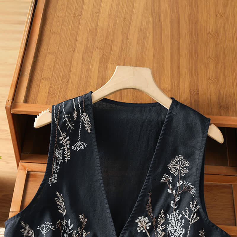 Nimara Ritual Summer Embroidery Floral Women's Sleeveless Shirts With Pockets