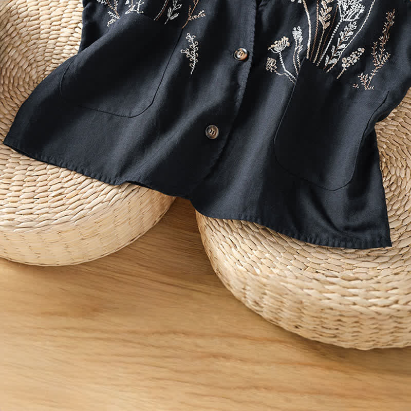 Nimara Ritual Summer Embroidery Floral Women's Sleeveless Shirts With Pockets