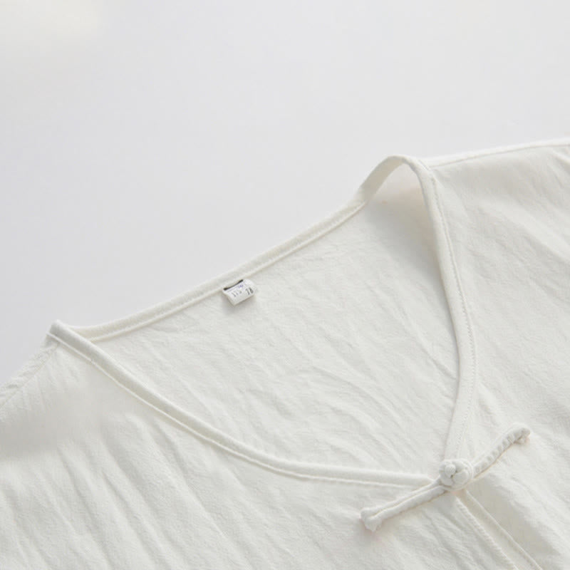 Nimara Ritual Summer Tang Style Frog Button Side Slit Hollow Solid Men's Sleeveless Shirts Tank Top With Pockets
