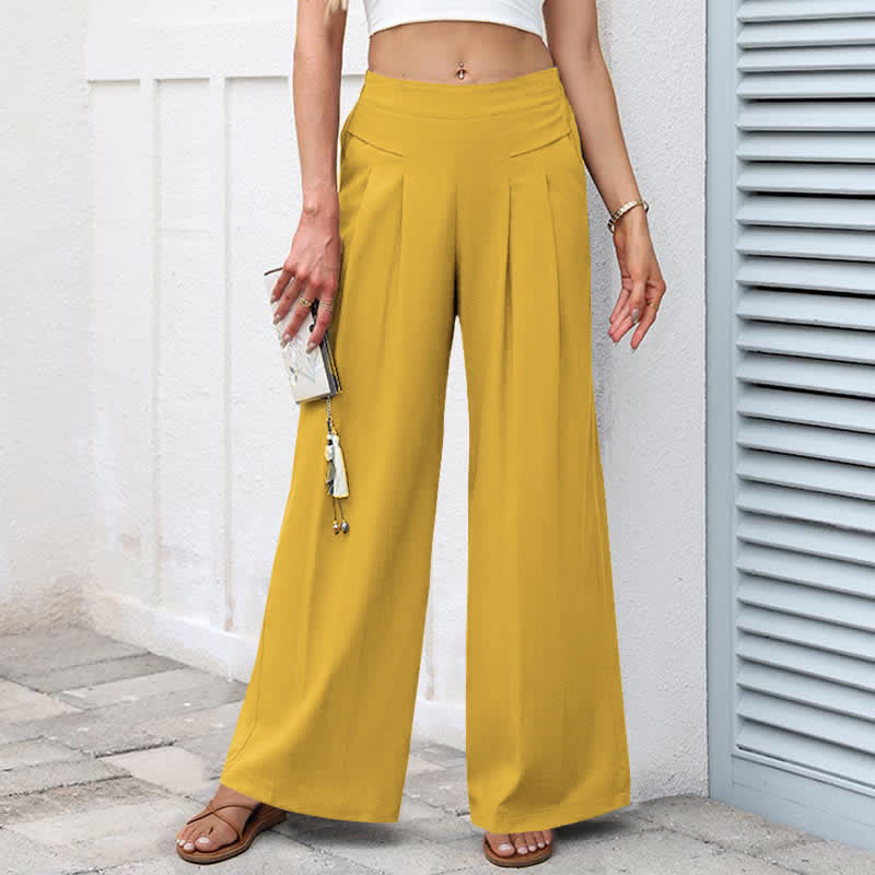 Nimara Ritual Plain Color Cotton Linen High Waist Women's Wide Leg Pants With Pockets