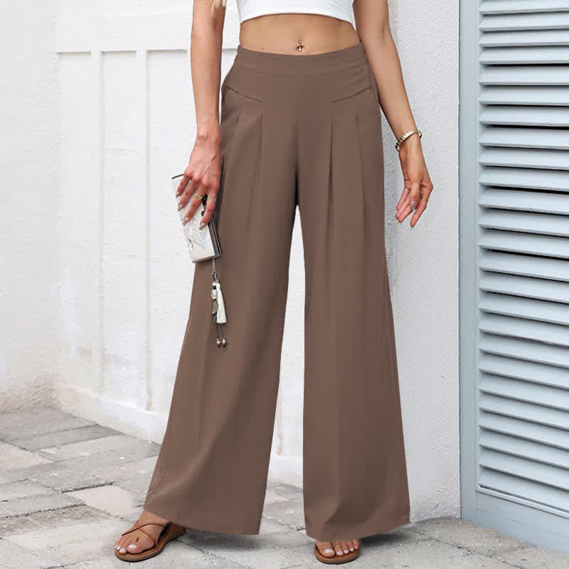 Nimara Ritual Plain Color Cotton Linen High Waist Women's Wide Leg Pants With Pockets