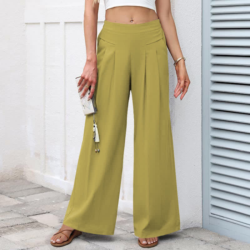 Nimara Ritual Plain Color Cotton Linen High Waist Women's Wide Leg Pants With Pockets