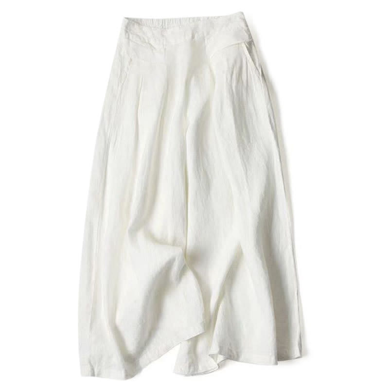 Nimara Ritual Plain Color Cotton Linen High Waist Women's Wide Leg Pants With Pockets