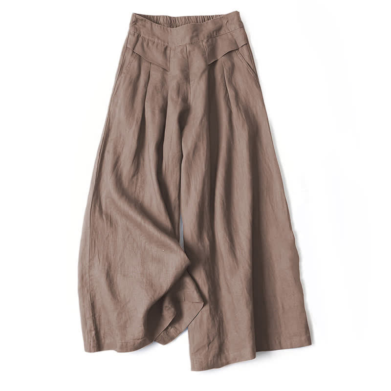 Nimara Ritual Plain Color Cotton Linen High Waist Women's Wide Leg Pants With Pockets