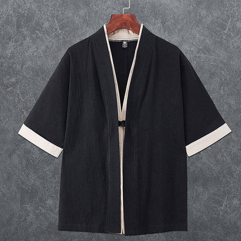 Nimara Ritual Summer Minimalist V-Neck Frog Button Solid Men's Short Sleeve Kimono