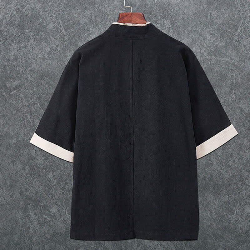 Nimara Ritual Summer Minimalist V-Neck Frog Button Solid Men's Short Sleeve Kimono