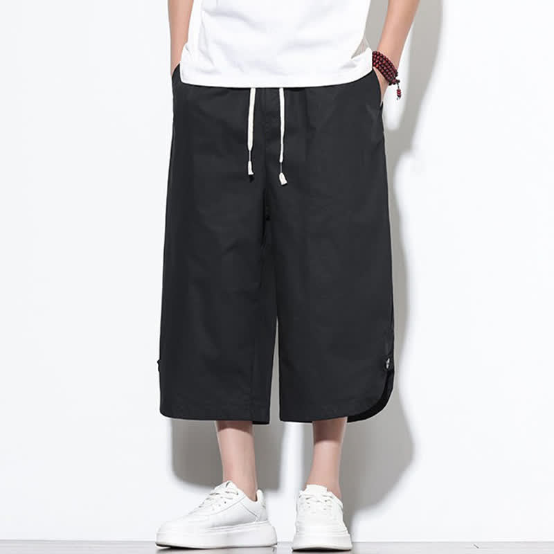 Nimara Ritual Summer Casual Drawstring Side Slit Solid Cotton Men's Harem Pants With Pockets