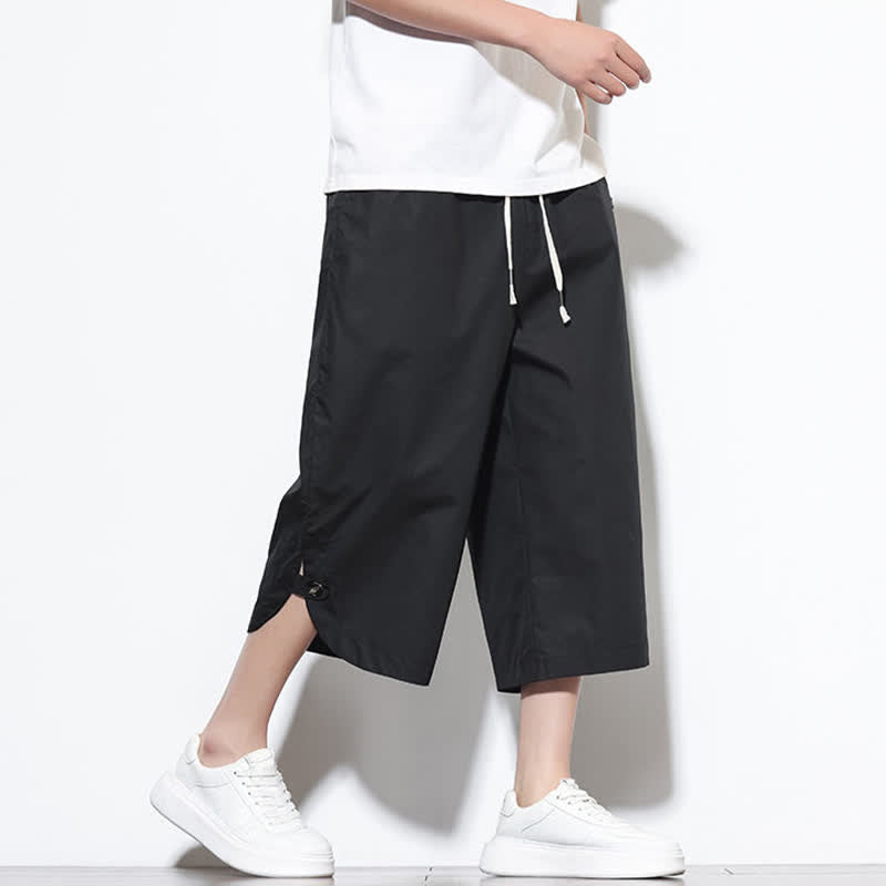 Nimara Ritual Summer Casual Drawstring Side Slit Solid Cotton Men's Harem Pants With Pockets