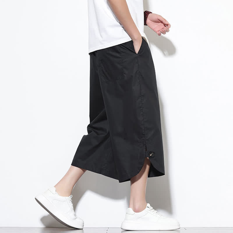 Nimara Ritual Summer Casual Drawstring Side Slit Solid Cotton Men's Harem Pants With Pockets