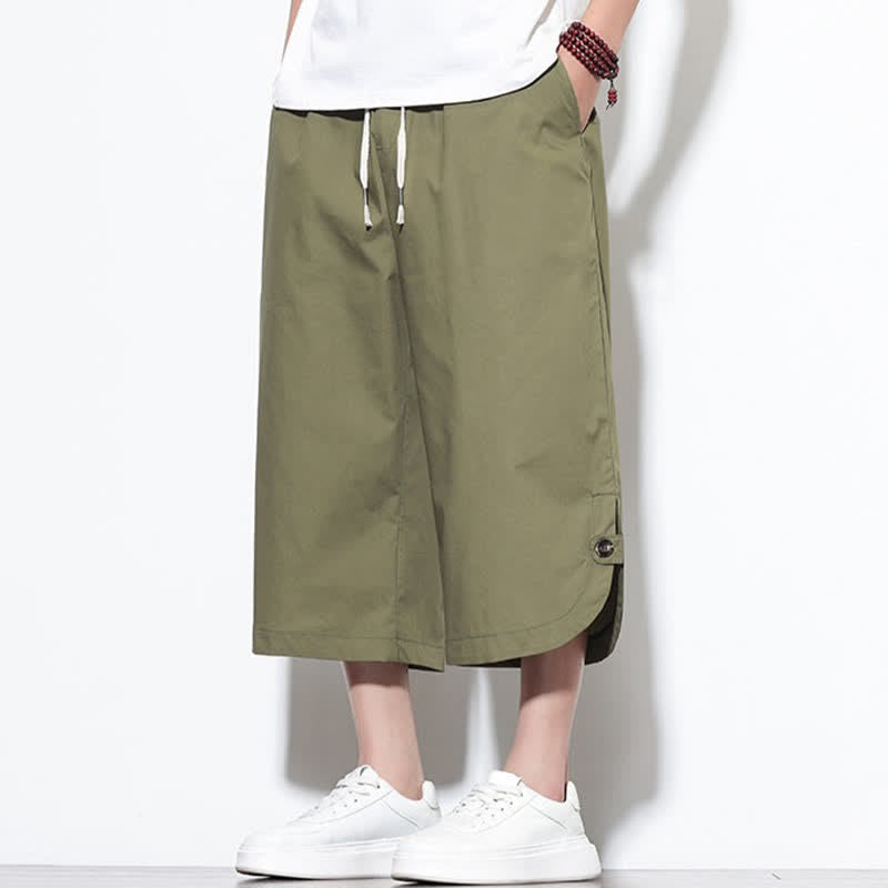 Nimara Ritual Summer Casual Drawstring Side Slit Solid Cotton Men's Harem Pants With Pockets