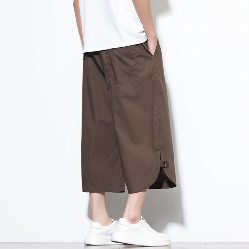 Nimara Ritual Summer Casual Drawstring Side Slit Solid Cotton Men's Harem Pants With Pockets