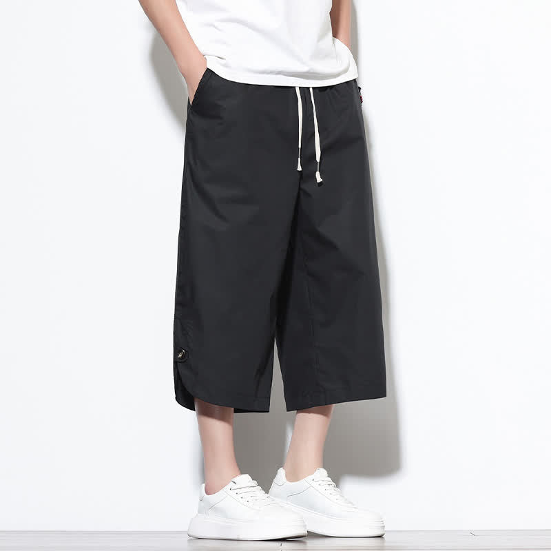 Nimara Ritual Summer Casual Drawstring Side Slit Solid Cotton Men's Harem Pants With Pockets