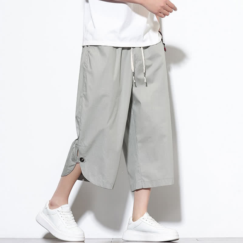 Nimara Ritual Summer Casual Drawstring Side Slit Solid Cotton Men's Harem Pants With Pockets