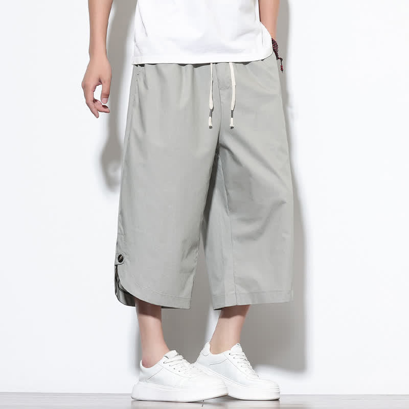 Nimara Ritual Summer Casual Drawstring Side Slit Solid Cotton Men's Harem Pants With Pockets