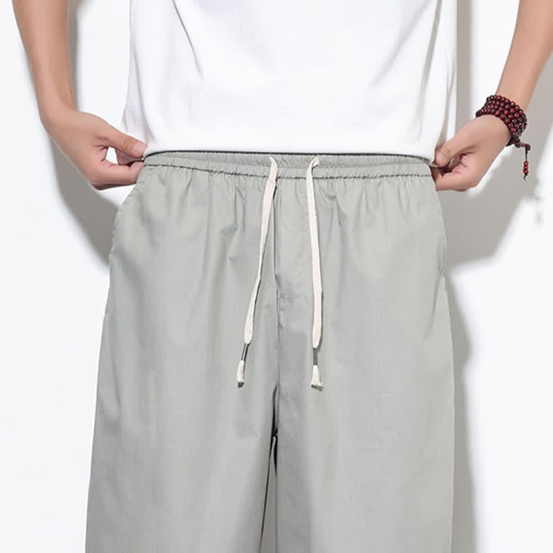 Nimara Ritual Summer Casual Drawstring Side Slit Solid Cotton Men's Harem Pants With Pockets
