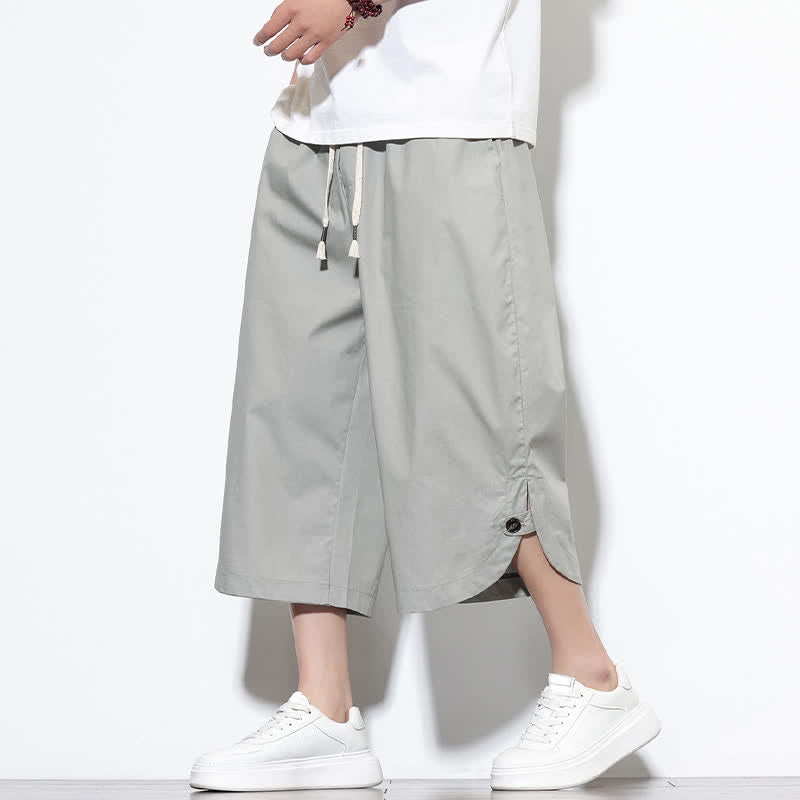 Nimara Ritual Summer Casual Drawstring Side Slit Solid Cotton Men's Harem Pants With Pockets