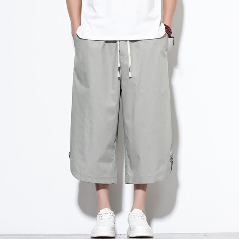 Nimara Ritual Summer Casual Drawstring Side Slit Solid Cotton Men's Harem Pants With Pockets