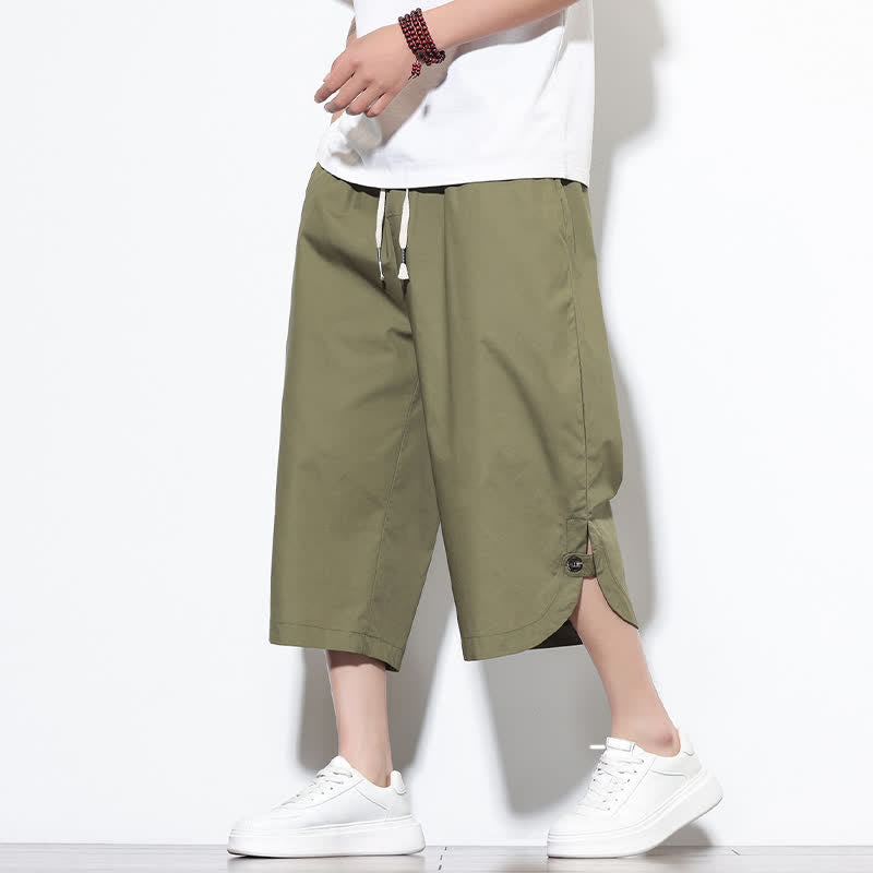 Nimara Ritual Summer Casual Drawstring Side Slit Solid Cotton Men's Harem Pants With Pockets