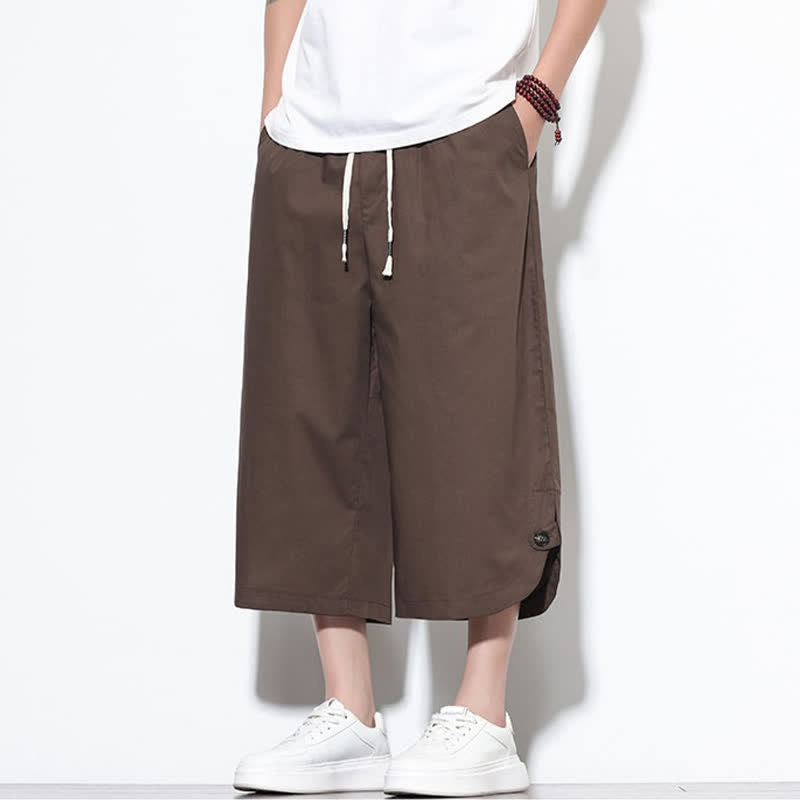 Nimara Ritual Summer Casual Drawstring Side Slit Solid Cotton Men's Harem Pants With Pockets